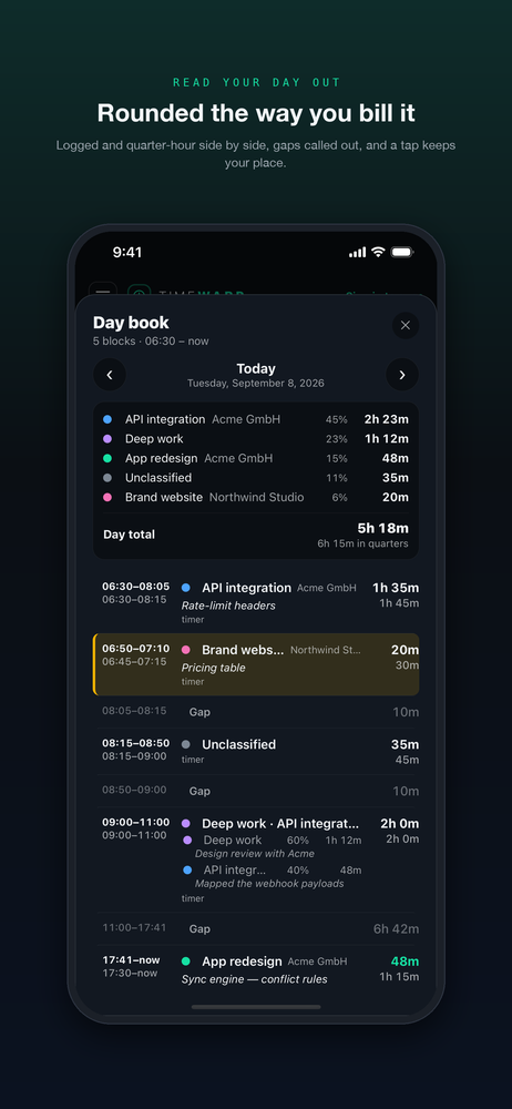 TimeWarp — daybook